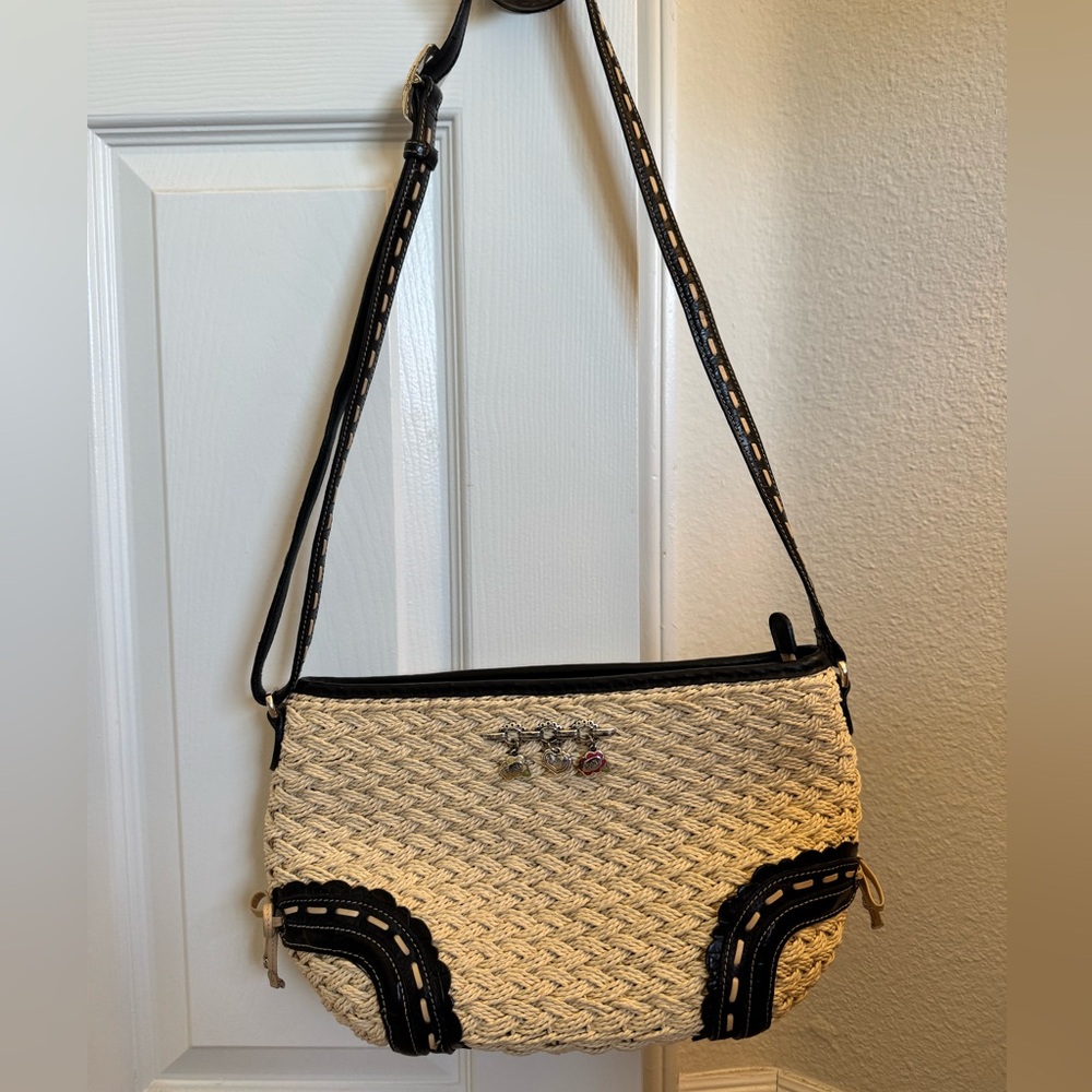 Brighton Cream Crossbody or Shoulder Bag with Black Leather Accents.
